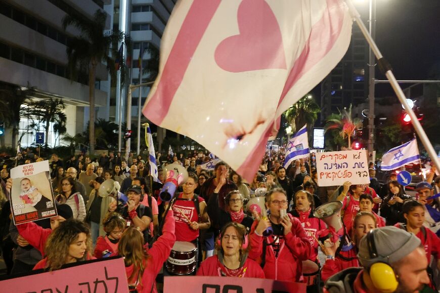 The protesters gathered in central Tel Aviv in their thousands