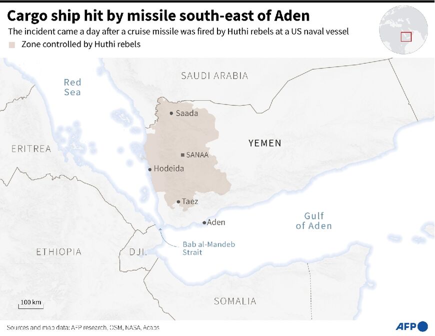 Cargo ship hit by missile southeast of Aden