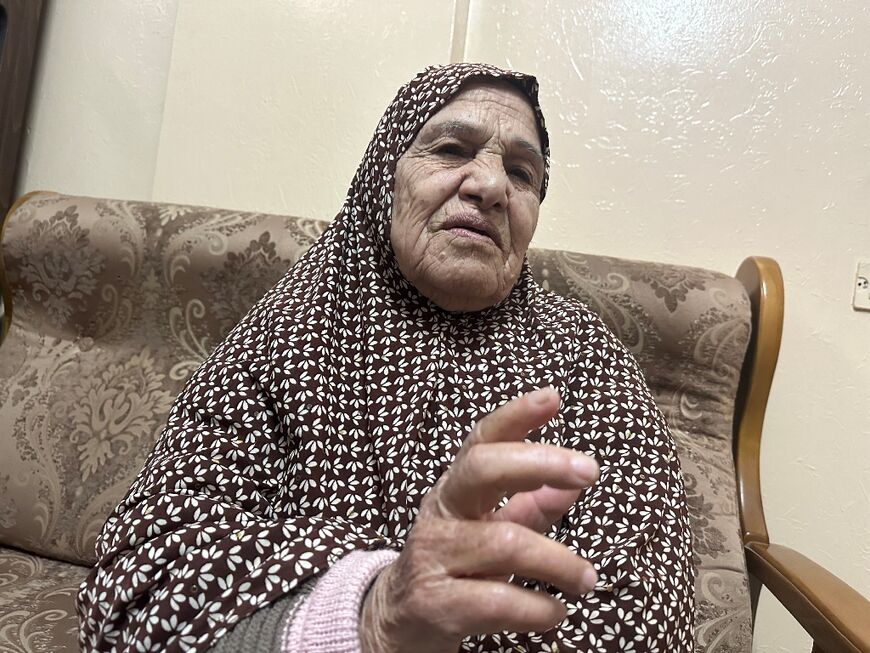 Palestinian Rayqa Abu Aweideh, 86, at a house in Rafah refugee camp on the besieged Gaza Strip's southern border with Egypt on January 13, 2024