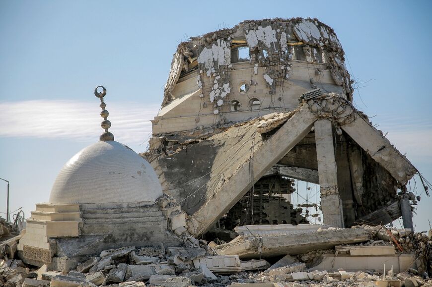 Gaza City's landmark Al-Hassaina Mosque, seen on January 6, 2024, damaged in Israeli bombardment during the ongoing battles with the Palestinian Hamas movement