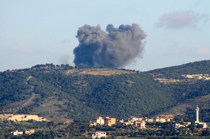 Smoke billows from the area of an Israeli air strike on the southern Lebanese village of Marwahin near the border