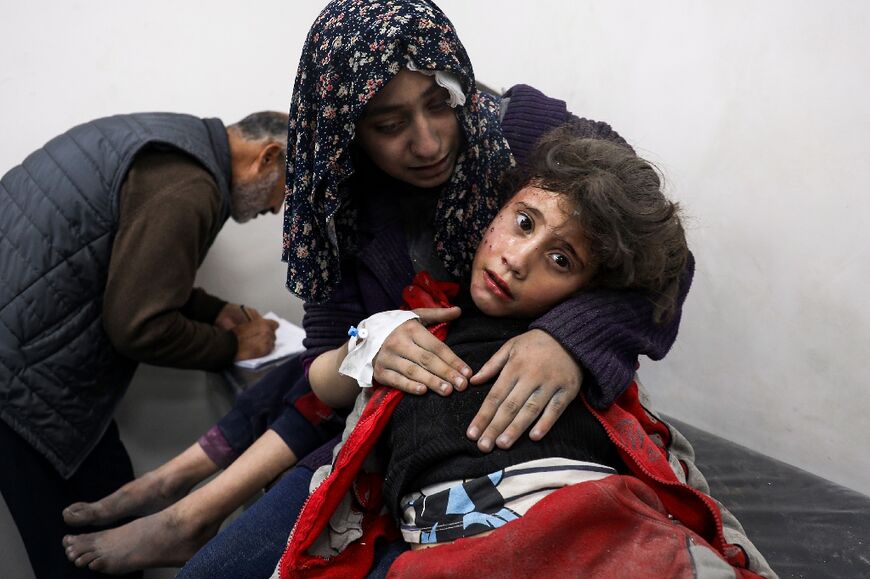 Injured Palestinian girls at the Kuwait Hospital in Rafah