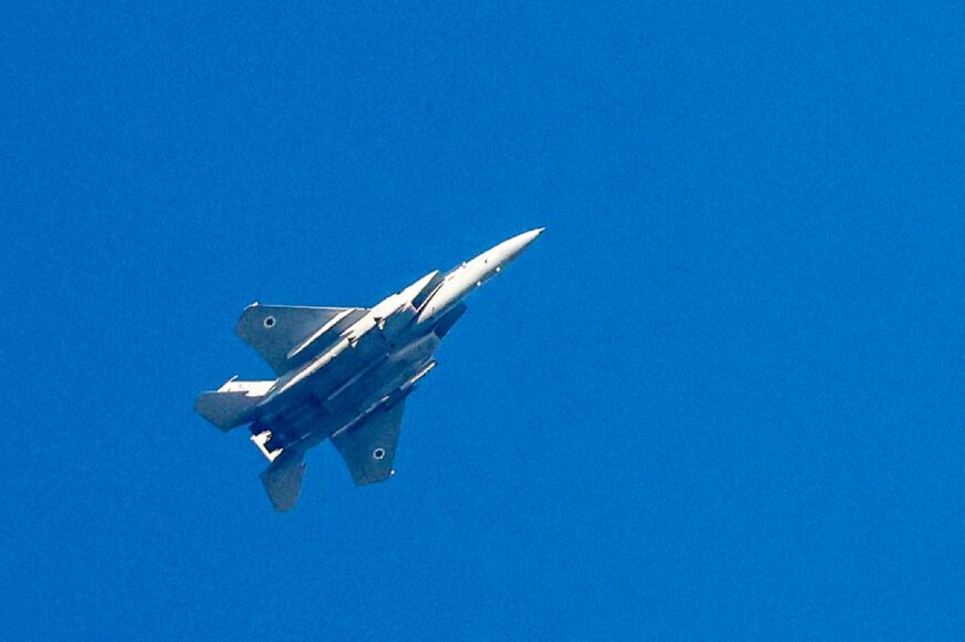 An Israeli Air Force fighter jet flying over the border area with south Lebanon on February 25, 2024