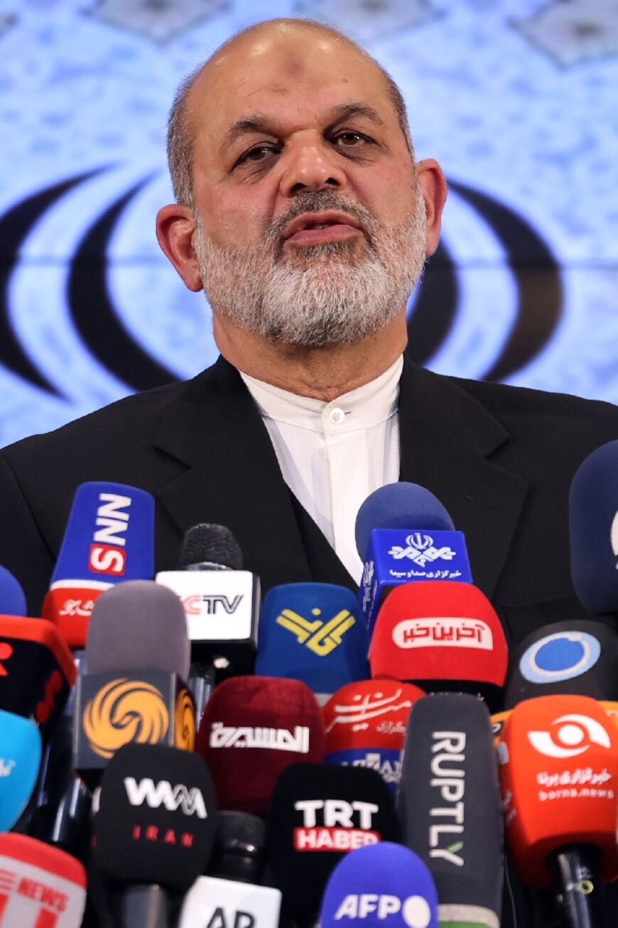 Iranian Interior Minister Ahmad Vahidi at the press conference in Tehran 