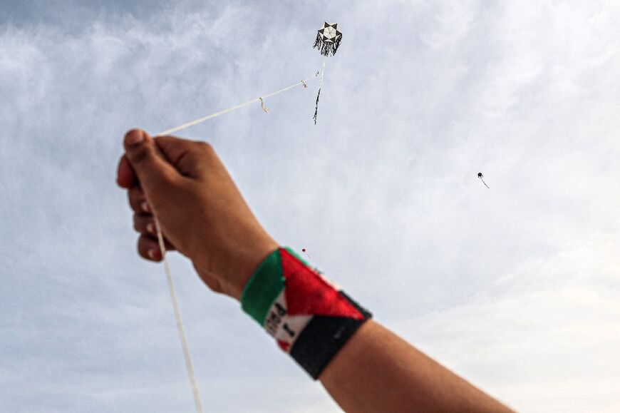 Many of the children flying kites have been displaced to Gaza's southern city of Rafah
