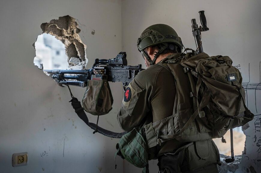 A picture released by the Israeli army on March 5, 2024 shows an Israeli soldier in the Gaza Strip