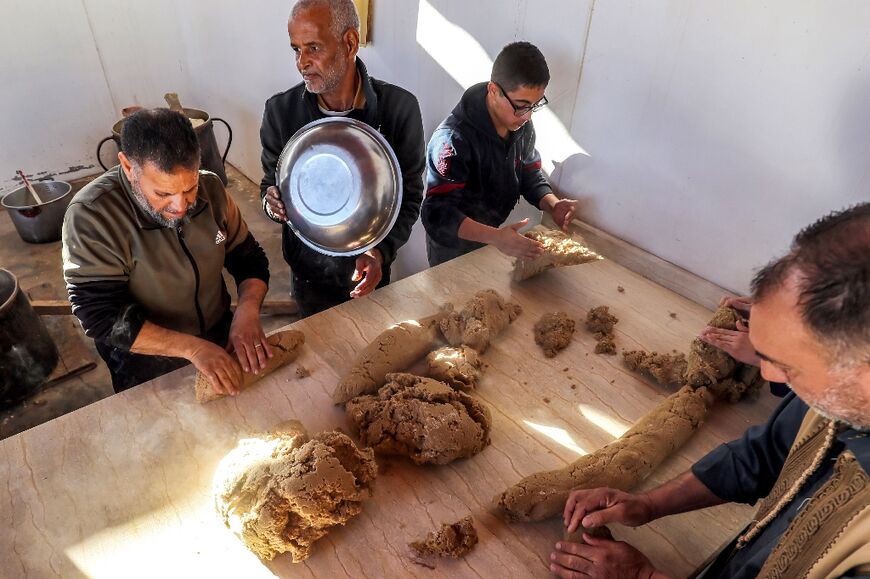 The bazin goes into a bean stew, which is served to anyone who turns up to the initiative in Tajura, Tripoli