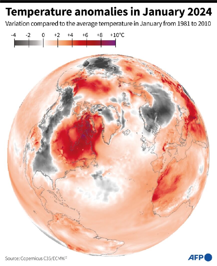 Temperature anomalies in January 2024