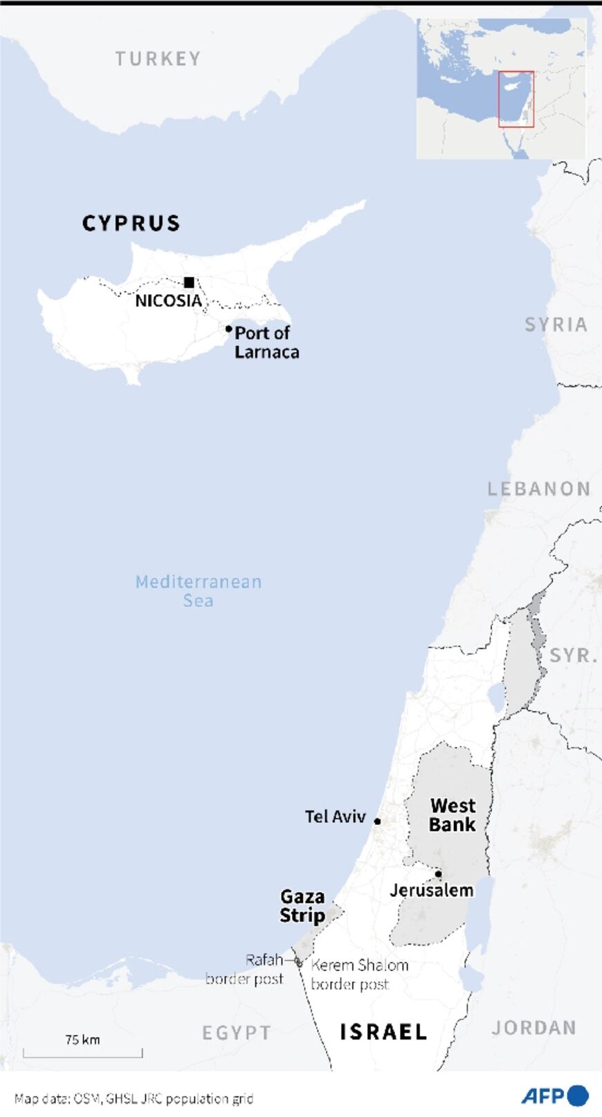 Cyprus, Palestinian territories and Israel