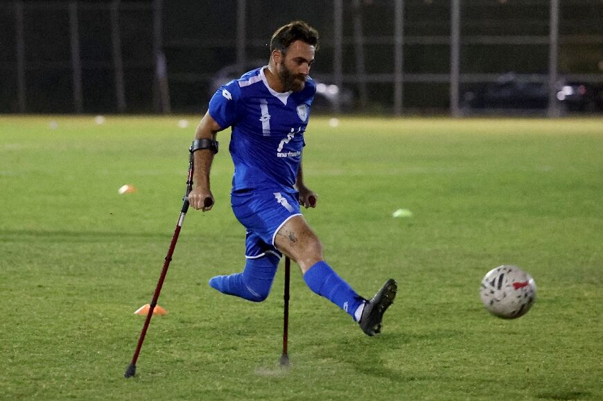 Zach Shichrur, captain of Israel's national amputee football team in action