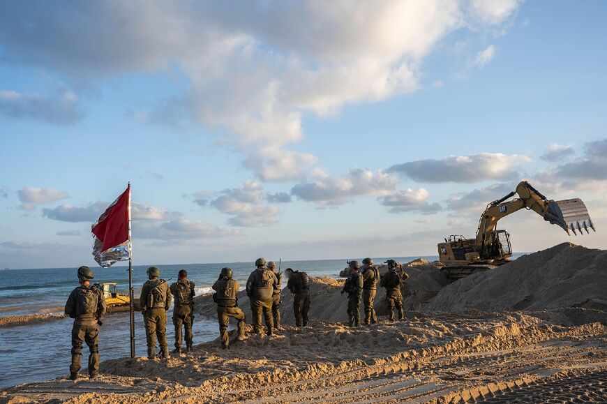 An Israeli army picture shows its troops during  operations to connect the aid pier