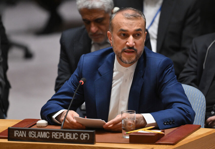 Iran's Foreign Minister Hossein Amir-Abdollahian speaks during a UN Security Council meeting on the situation in the Middle East, including the Palestinian question, at UN headquarters in New York City on April 18, 2024. Amir-Abdollahian on Thursday warned that Tehran would make Israel "regret" any attack on his country in response to the Islamic republic's weekend barrage of missiles and drones. (Photo by ANGELA WEISS / AFP) (Photo by ANGELA WEISS/AFP via Getty Images)
