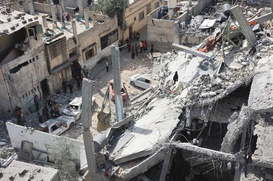 The rubble of a building hit by Israeli bombardment in the Al-Daraj neighbourhood in Gaza City on May 21, 2024