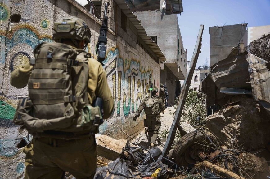 Israeli soldiers operating in the Gaza Strip seen in an image released by the army on May 21, 2024