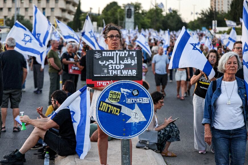 Israeli protesters in Jerusalem calling for an end to the Gaza war and hostage release