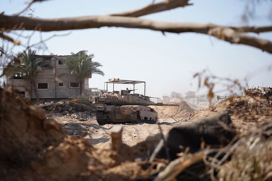 A picture released by the Israeli army shows a Israeli tank in the Gaza Strip 