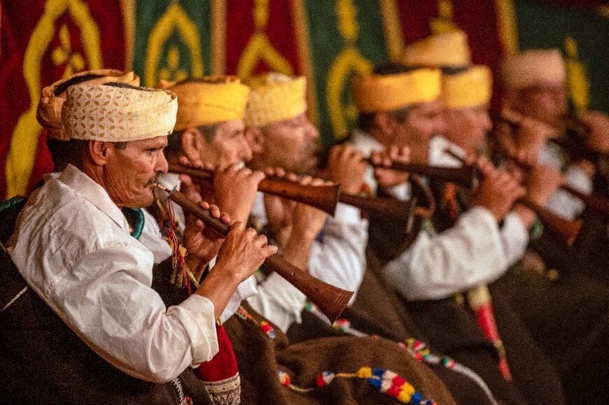 The Master Musicians of Joujouka group perform during the annual Joujouka Musical Festival in northern Morocco's Jajouka village