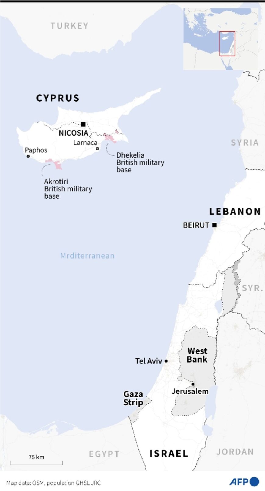 Cyprus, Lebanon, Palestinian territories and Israel