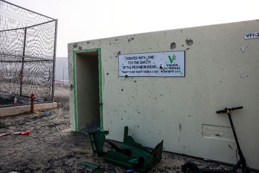 Shrapnel peppered a wall at the sports facility where the deadly rocket strike occurred