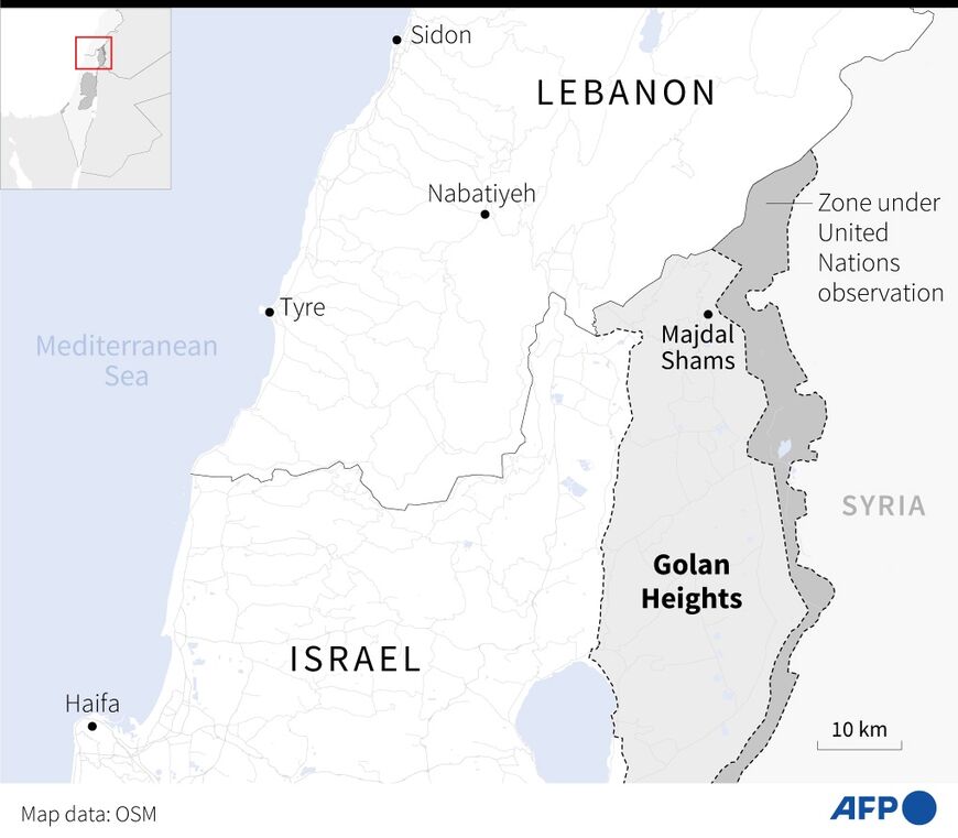 The border area between Lebanon and Israel and the Golan Heights