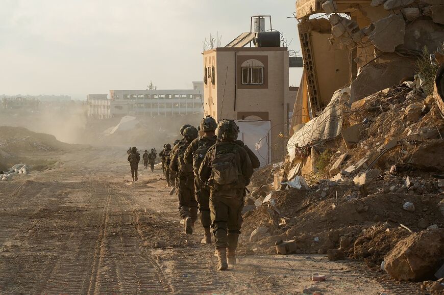 A handout picture from the Israeli military showing its troops operating in the Gaza Strip