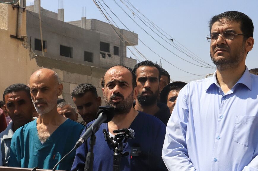 Al-Shifa hospital director Mohammed Abu Salmiya makes a statement after his release from Israeli custody