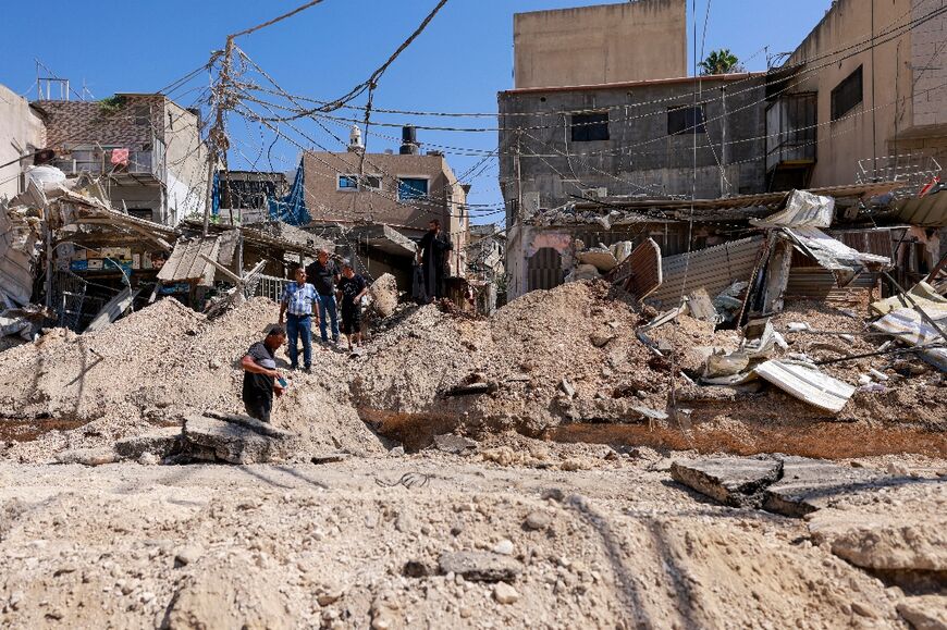 Destruction in the main street of the Nur Shams refugee camp in the occupied West Bank after an Israeli army raid