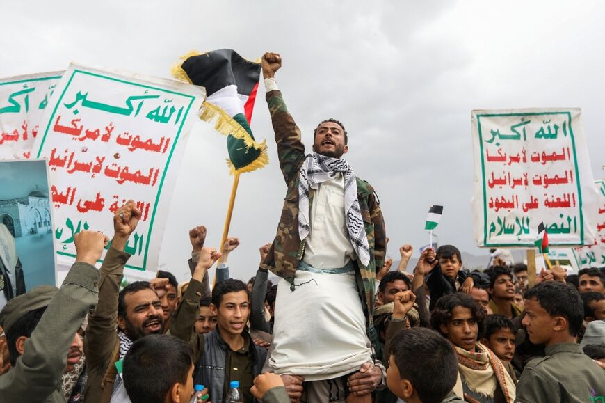 Yemenis rally in the Huthi-controlled capital Sanaa in solidarity with Palestinians as Hamas's Ismail Haniyeh is buried in Qatar