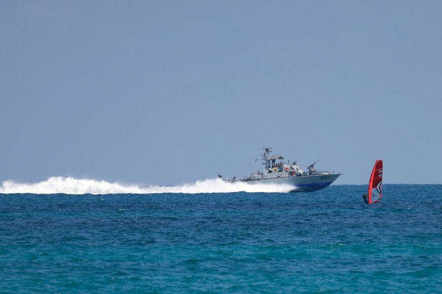 An Israeli naval craft patrols off the coast of Haifa city amid fears of a wider regional war