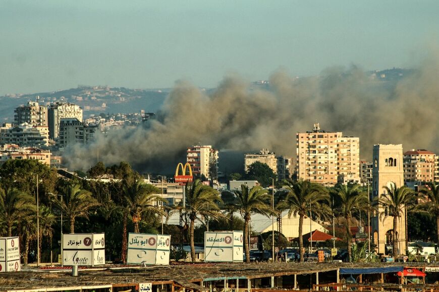 Smoke billows from the site of an Israeli airstrike on the area of Burj al-Shamali in southern Lebanon