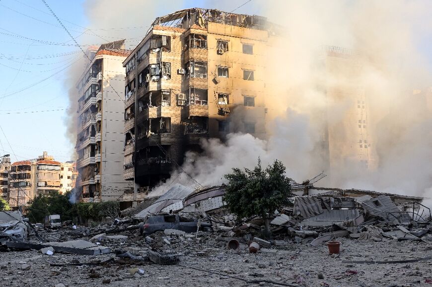 The rubble of a building levelled in overnight Israeli bombardment of Beirut's southern suburbs