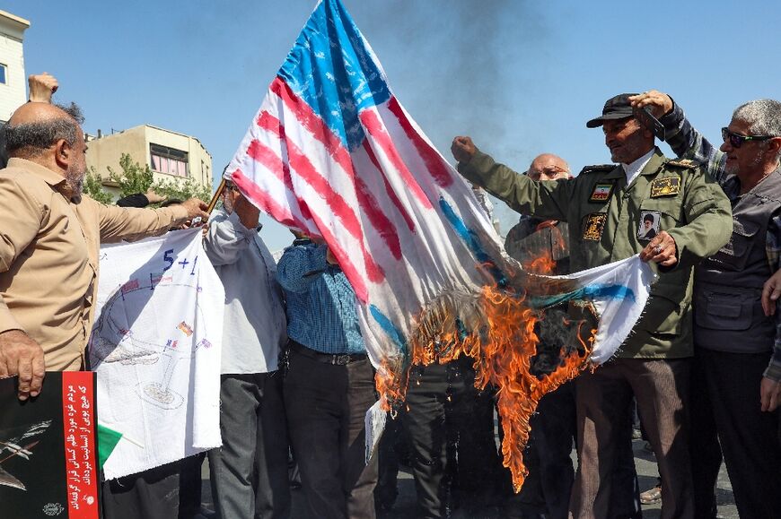 Some protesters in Tehran burned Israeli and US flags 