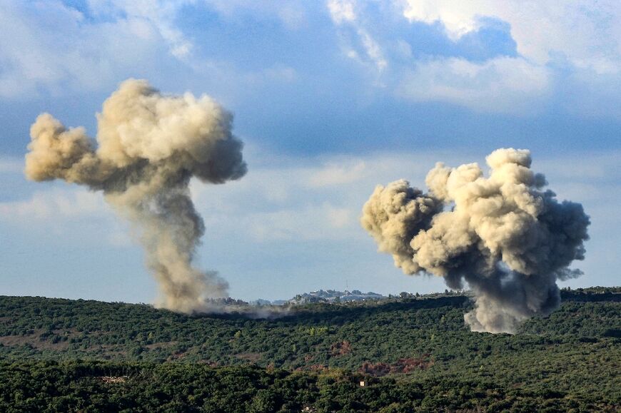 Smoke billows from the site of an Israeli strike on the outskirts of the southern Lebanese village of Zibqin