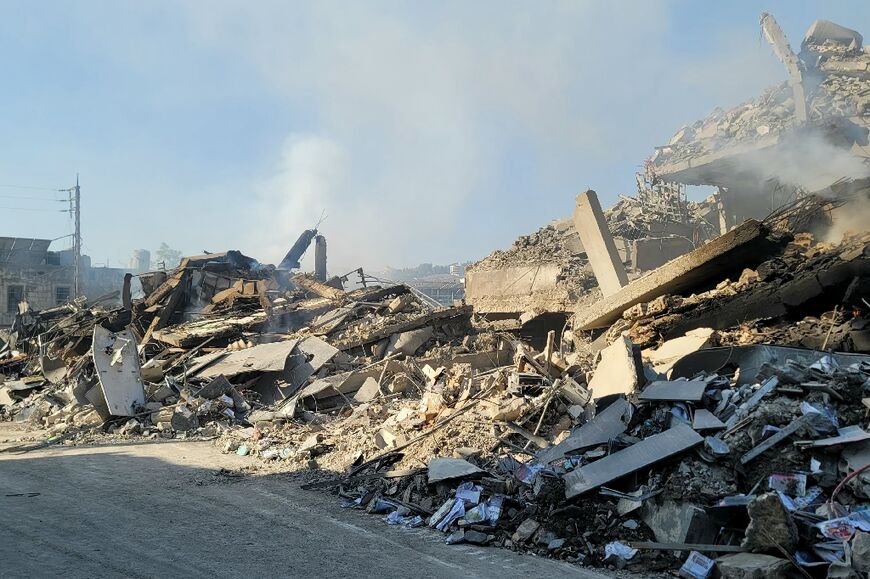 Market buildings shattered by the Israeli air strike on Nabatiyeh