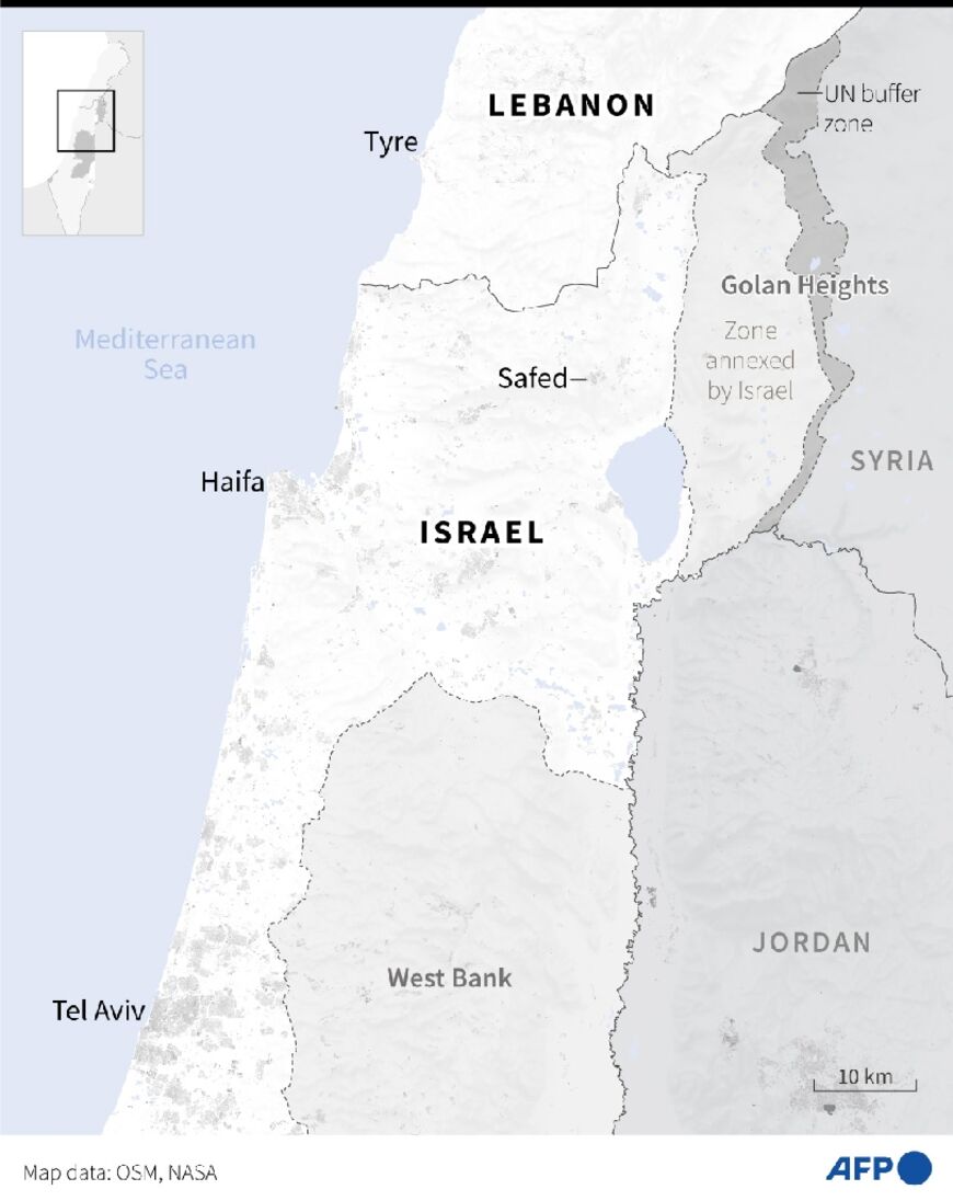 Map showing northern Israel, southern Lebanon and the Golan Height