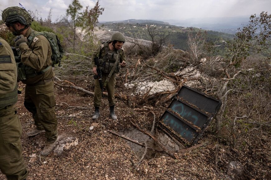 A photo taken during a controlled tour with the Israeli military in southern Lebanon's Naqura region, near the Israeli border shows what the army said is a Hezbollah attack tunnel