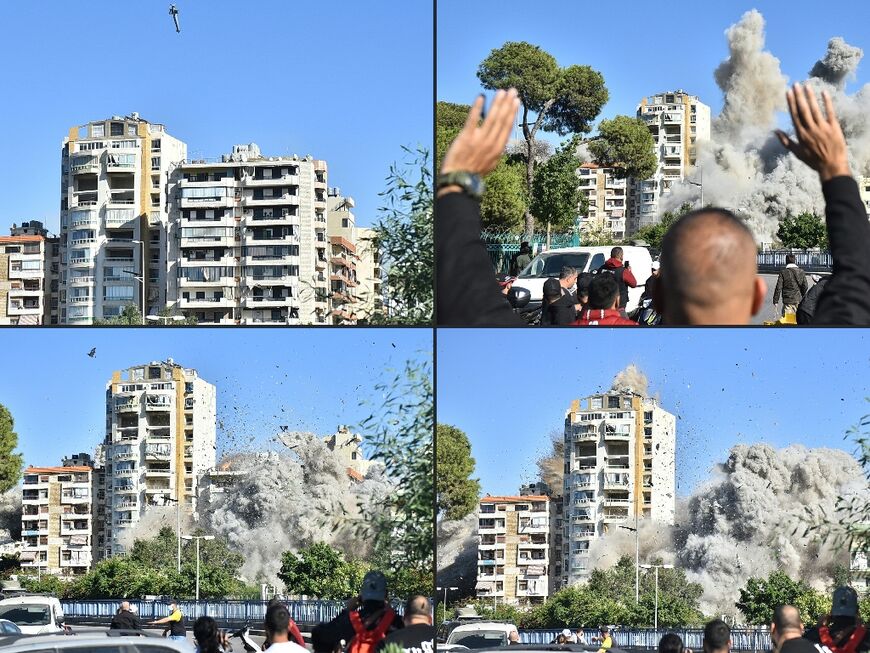 Pictures show an Israeli strike hitting a building in southern Beirut