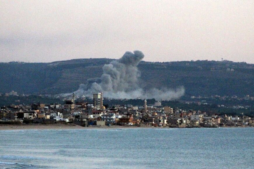 The plume of smoke after an Israeli air strike hit the coastal Lebanese city of Tyre