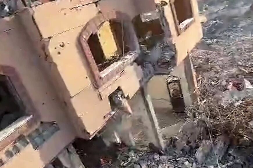 A screen grab from Israeli army drone footage of the building where the military said Hamas leader Yahya Sinwar was killed