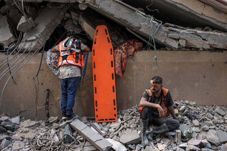 Gazan rescuers in southern Khan Yunis on October 2