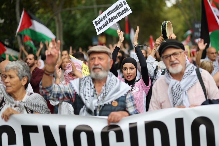 Demonstrators in Madrid march in solidarity with Palestinian and Lebanese people