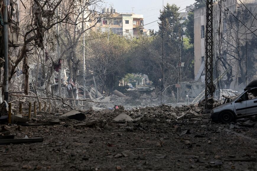 A street in the Mreijeh neighbourhood of southern Beirut after Israeli air strikes 