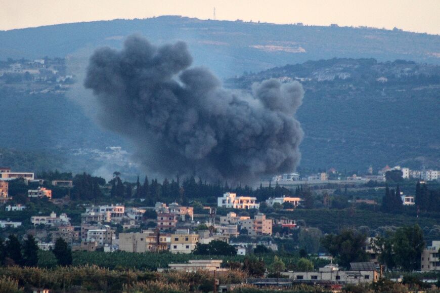 Smoke rises during Israeli strikes on villages overlooking the souther Lebanese city of Tyre