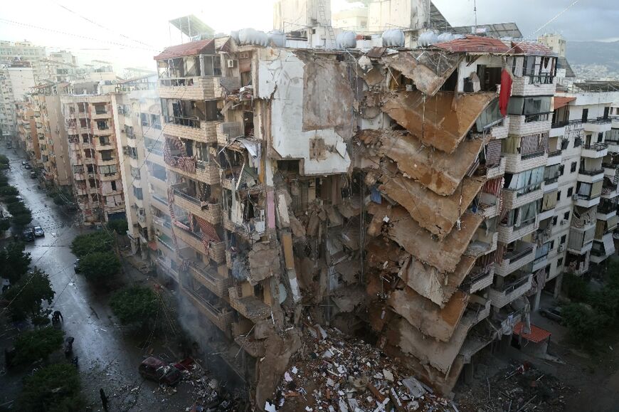 A building damaged in Israeli air strikes that targeted the Tayouneh area in Beirut's suburbs 