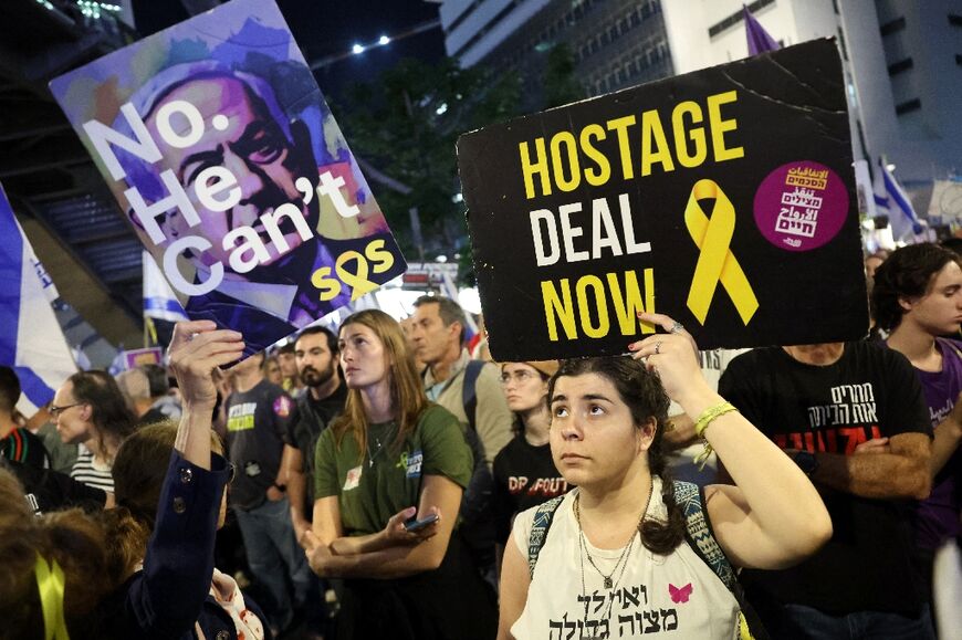 Israelis rally in Tel Aviv to reiterate their longstanding demand for their government to reach a deal for the return of hostages held by militants in Gaza