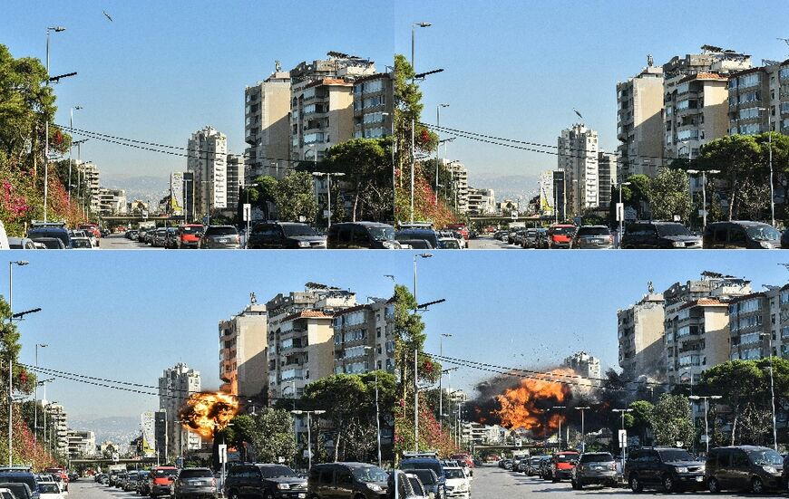 A sequence of AFP pictures shows the approaching Israeli missile and the fireball created by its impact with the target in the Beirut southern suburb of Ghobeiri.