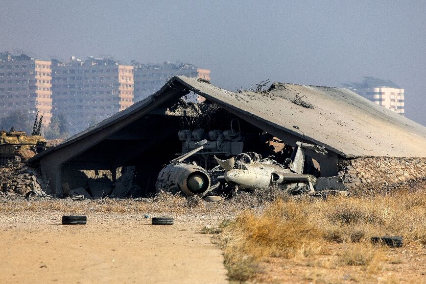 A bombed hangar at the Mazzeh air base