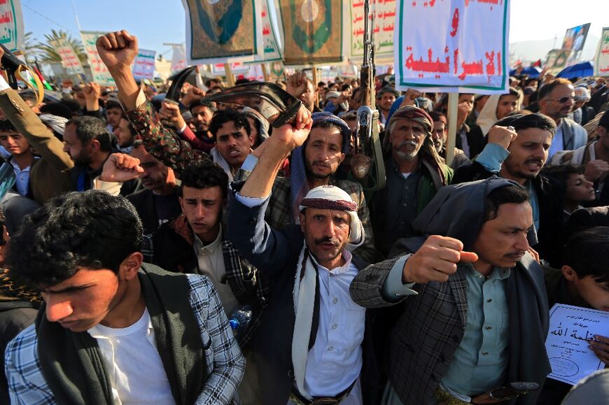 Yemenis in Sanaa protest against the Israeli strikes