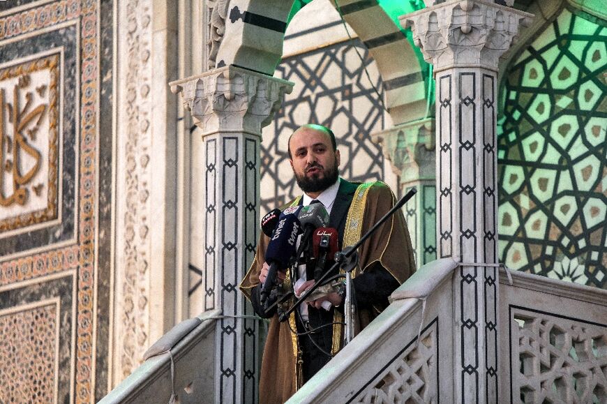 Syria's interim prime minister Mohammad al-Bashir addressed the jubilant throng at the Umayyad Mosque