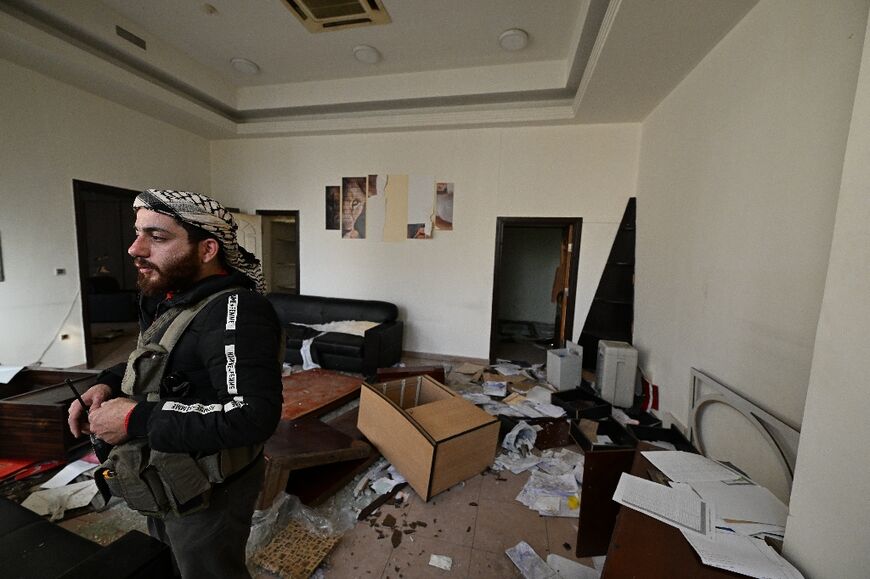 A ransacked office at the Syrian Defence Ministry's military security headquarters 